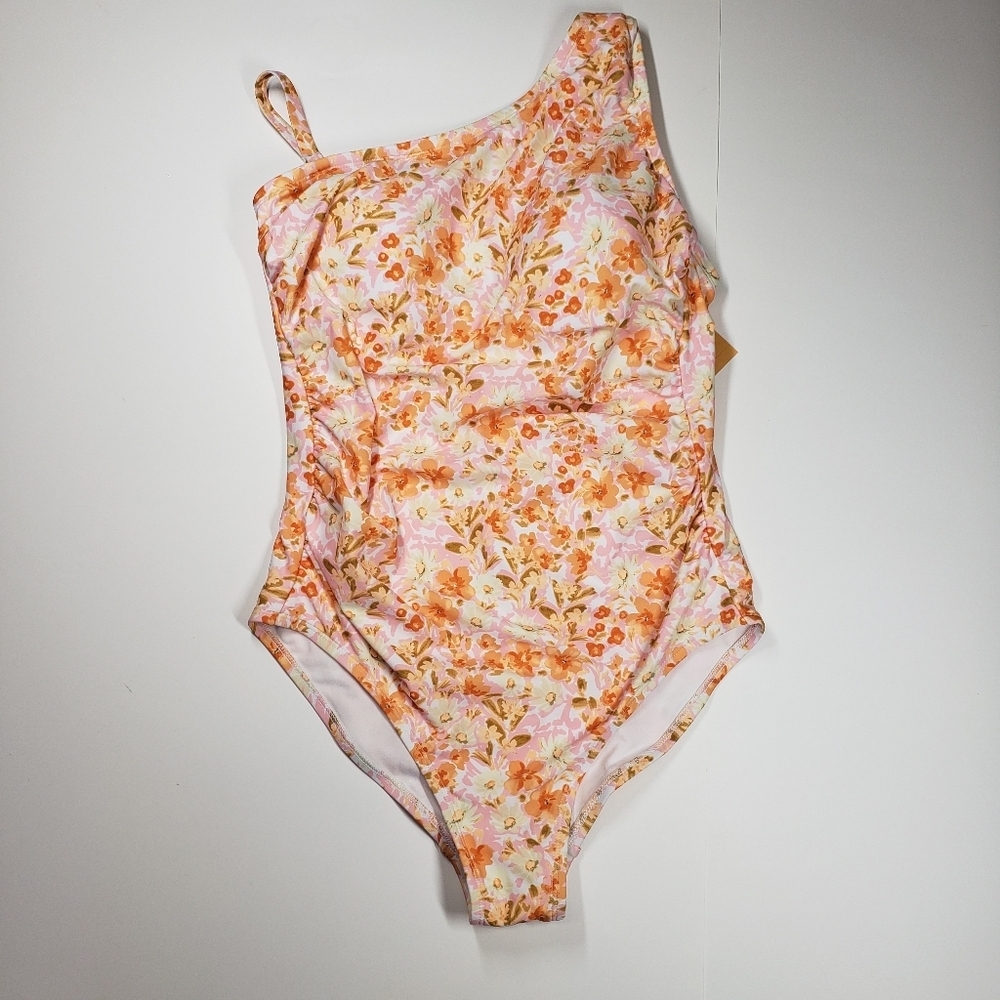 Kona Sol Floral One-Shoulder Swimsuit NEW